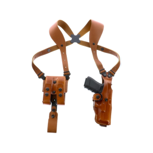 Galco Vertical Shoulder Holster Ambidextrous Sig Sauer P320 Full Size 9mm, 40 S&W with, without red dot Leather Tan - Galco