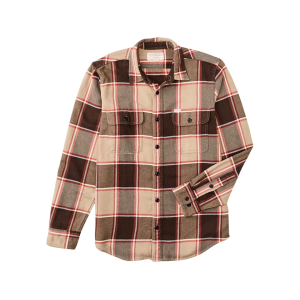 Filson Men's Vintage Flannel Work Shirt Tan/Orange/Multi Plaid Large - Filson