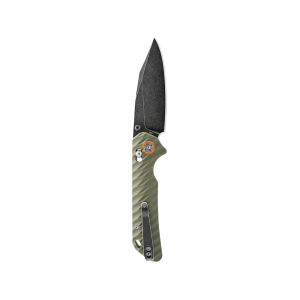 Skallywag Tactical Mako II Pocket Knife 3.5" Clip Point D2 Black Stonewash Blade G-10 Handle OD Green