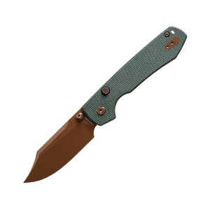 Vosteed Raccoon Top Liner Lock Pocket Knife 3.25" Bowie Sandvik 14C28N Copper Blade Canvas Micarta Handle Green
