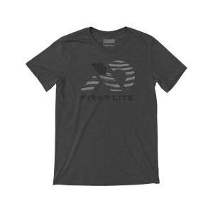 First Lite Men's Flag Fill Short Sleeve Crew Neck T Shirt Charcoal Heather Medium