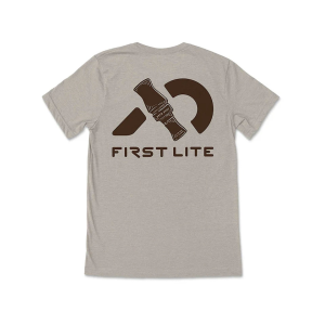 First Lite Men's Duck Call Logo 2.0 Short Sleeve Crew Neck T Shirt Oatmeal Heather XL