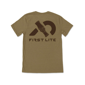 First Lite Men's Duck Call Logo 2.0 Short Sleeve Crew Neck T Shirt Coyote Heather Medium