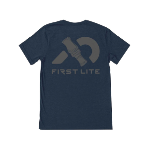 First Lite Men's Duck Call Logo 2.0 Short Sleeve Crew Neck T Shirt Navy Heather XL