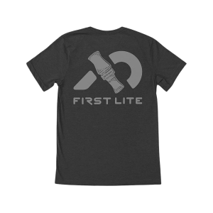 First Lite Men's Duck Call Logo 2.0 Short Sleeve Crew Neck T Shirt Charcoal Heather XL