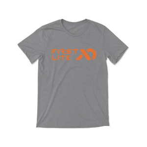 First Lite Men's Horizontal Logo Short Sleeve Crew Neck T Shirt Gray Heather XL