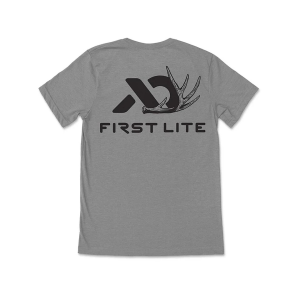 First Lite Men's Whitetail Shed Logo 2.0 Short Sleeve Crew Neck T Shirt Gray Heather XL