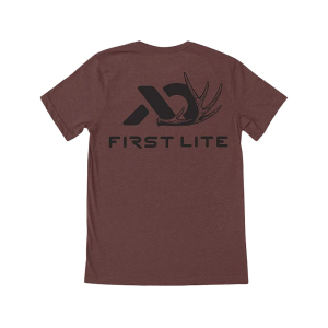 First Lite Men's Whitetail Shed Logo 2.0 Short Sleeve Crew Neck T Shirt Red Clay Heather Large