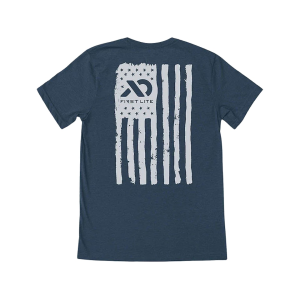 First Lite Men's Flag Union Short Sleeve Crew Neck T Shirt Steel Blue Heather XL