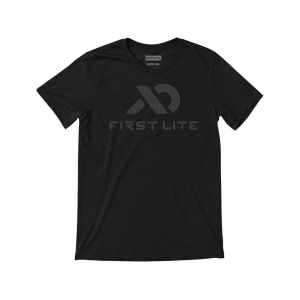 First Lite Men's Stacked Logo Short Sleeve Crew Neck T Shirt Black Large