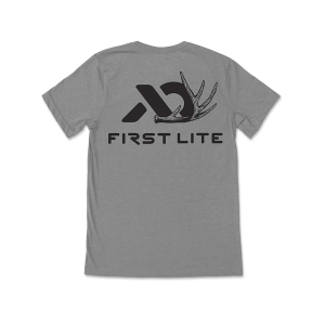 First Lite Men's Whitetail Shed Logo 2.0 Short Sleeve Crew Neck T Shirt Gray Heather Medium