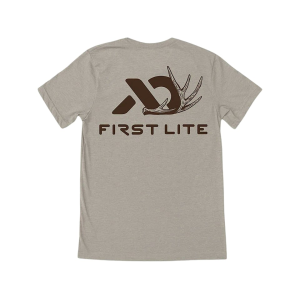 First Lite Men's Whitetail Shed Logo 2.0 Short Sleeve Crew Neck T Shirt Oatmeal Heather Large
