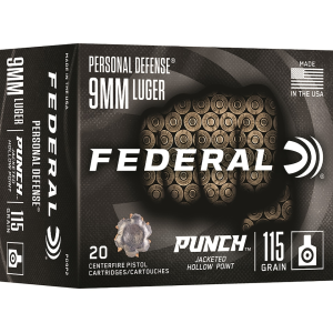 Federal Personal Defense Punch 9mm Luger Ammo 115 Grain Federal Punch Jacketed Hollow Point Case of 200 (10 Boxes of 20) - Federal Premium