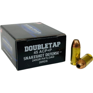 DoubleTap SnakeShot Defense 45 ACP +P Ammo 245 Grain Jacketed Hollow Point and Shot Box of 20