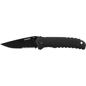 Coast DX344 Double Lock Pocket Knife 3.46" Partially Serrated Drop Point 3Cr13Mov Black Blade Nylon Handle Black