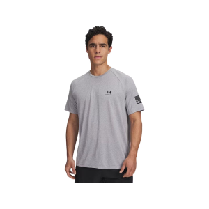 Under Armour Men's Freedom Tech Short Sleeve T Shirt Steel Light Heather/Black Medium