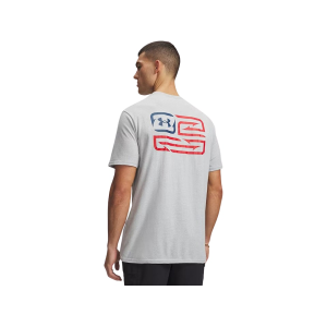 Under Armour Men's Freedom Fish Short Sleeve T Shirt Mod Gray Light Heather/Wham Blue Medium