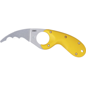 CRKT Bear Claw Fixed Blade Knife 2.38" Fully Serrated Hawkbill AUS-8 Stonewashed Blade Glass Reinforced Nylon (GRN) Handle Yellow