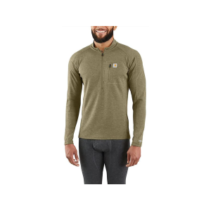 Carhartt Men's Force Midweight Long Sleeve Quarter Zip Base Layer Shirt Burnt Olive Heather Medium