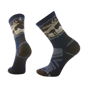 Smartwool Men's Hike Light Cushion Mountain Moose Mid Crew Socks Deep Navy Medium