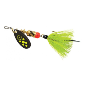 Mepps Aglia Black Fury Dressed Inline Spinner 1/8oz Gray & Chartreuse Tail Chartreuse Dot Blade