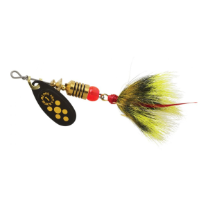 Mepps Aglia Black Fury Dressed Inline Spinner 1/8oz Gray & Yellow Tail Yellow Dot Blade
