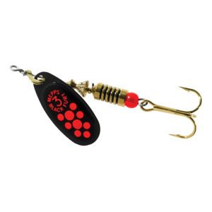 Mepps Aglia Black Fury Plain Inline Spinner Black & Fluorescent Red Dots 1/4 oz