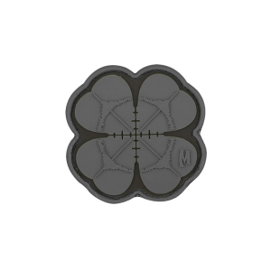 Maxpedition Lucky Shot Clover PVC Morale Patch Gray and Black 2" x 2"