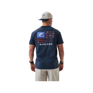 Burlebo Men's Fishing USA Short Sleeve Crew Neck T Shirt Heather Navy Medium
