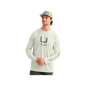Huk Men's Icon Long Sleeve Crew Neck Shirt Pale Algae Medium