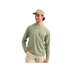 Huk Men's Airweight Long Sleeve Crew Neck Shirt Seagrass Heather 2XL