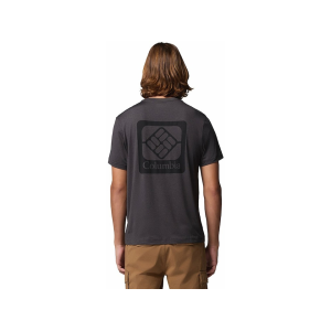 Columbia Men's Parsons Point Short Sleeve Crew Neck T Shirt Black Heather/Athletic Gem Badge 2XL
