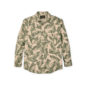Filson Men's Lightweight Alaskan Guide Long Sleeve Shirt Khaki/Print Medium
