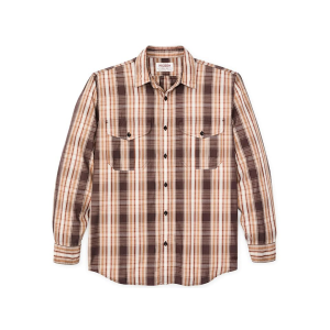 Filson Men's Washed Feather Cloth Long Sleeve Shirt Brown Multicolor Plaid Large