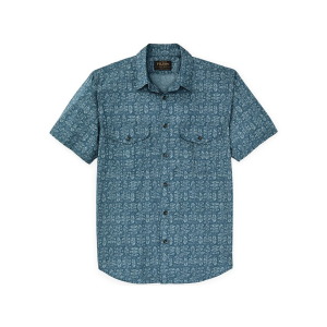 Filson Men's Washed Feather Cloth Short Sleeve Shirt Blue/Print Medium