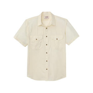 Filson Men's Washed Feather Cloth Short Sleeve Shirt Ivory Large