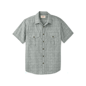 Filson Men's Washed Feather Cloth Short Sleeve Shirt Khaki/Print 2XL