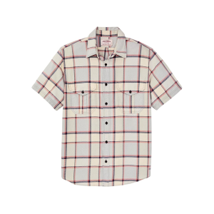 Filson Men's Lightweight Alaskan Guide Short Sleeve Shirt Light Blue/Tan Plaid Medium