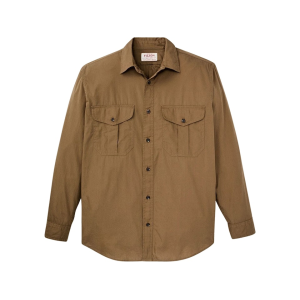 Filson Men's Washed Feather Cloth Long Sleeve Shirt Quail Tan Large