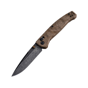 Hogue Mysto Pocket Knife 3.4" Drop Point CPM MagnaCut Black Stonewash Blade Richlite Handle Brown