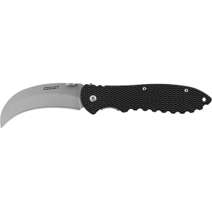 Coast DX300 Double Lock Pocket Knife 2.95" Hawkbill 7Cr17MoV Bead Blasted Blade Nylon Handle Black