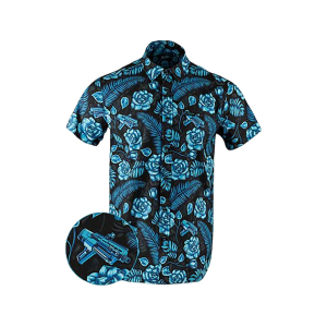 Retro Rifle Men's Shotgun Safari Short Sleeve Shirt Light Blue XL