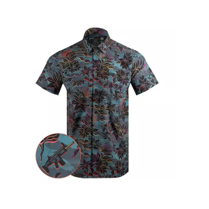 Retro Rifle Men's Tropical Tiger Short Sleeve Shirt Neon Blue Large