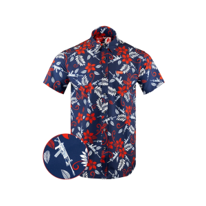 Retro Rifle Men's Patriotic Hawaiian Short Sleeve Shirt Red, White, & Blue 2XL