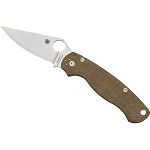 Spyderco Para Military 2 Pocket Knife 3.47" Leaf CPM-CRUWEAR Satin Blade Micarta Handle Brown