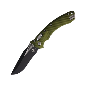 Microtech Amphibian S/E Pocket Knife 3.9" Clip Point Bohler M390MK Black Blade Fluted Aluminum Handle OD Green