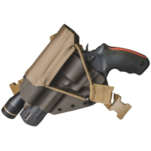 Gunfighters INC Kenai Scoped Hunter Chest Holster Right Hand Taurus Raging Hunter Kydex Gray and Coyote - Gunfighters Inc