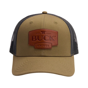 Buck Knives Men's Leather Patch Mesh Snapback Hat OD Green One Size Fits Most