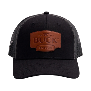 Buck Knives Men's Leather Patch Mesh Snapback Hat Black One Size Fits Most
