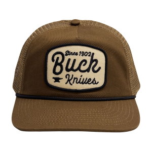 Buck Knives Men's Rounded Felt Patch 5-Panel Mesh Snapback Hat Quicksand One Size Fits Most